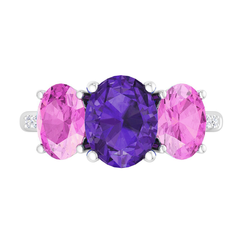 Martha Stewart 5ctw. Oval Amethyst, Pink Sapphire & Lab Grown Diamond Three Stone Ring In Sterling Silver image number null